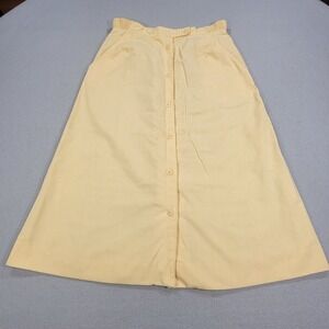 Vintage 80s Gordon Button Front Skirt Midi Yellow Women's Size 10 USA Made Lined